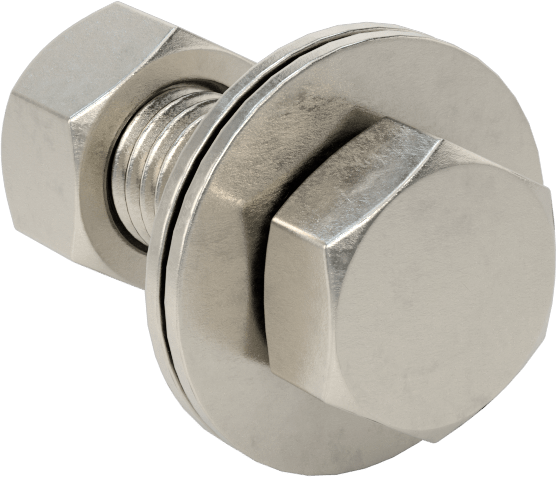 Somun ve Pullu 18-8 Paslanmaz Çelik Altıgen Başlı Vidalar, 1/2"-13 Diş Boyutu, 1-1/2" Uzunluk