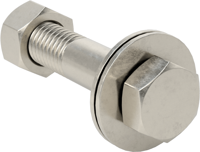 Somun ve Pullu 18-8 Paslanmaz Çelik Altıgen Başlı Vidalar, 1/2"-13 Diş Boyutu, 2-1/2" Uzunluk