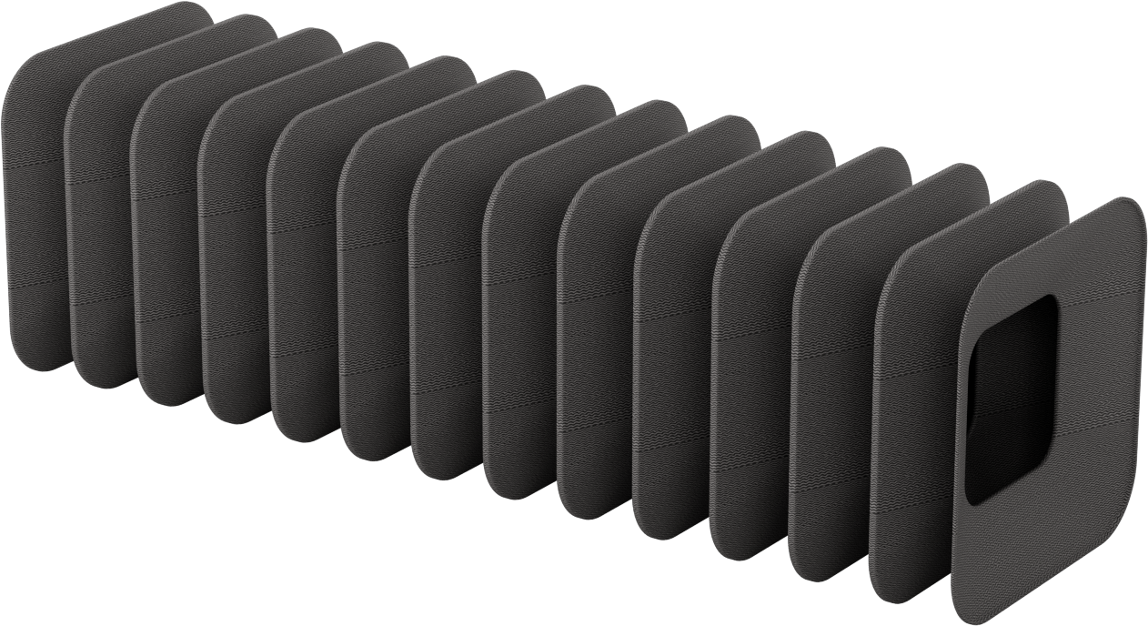 Dikdörtgen Körük, 2“ Yükseklik x 2” İç Genişlik, 11/16" Geri Çekilmiş Uzunluk