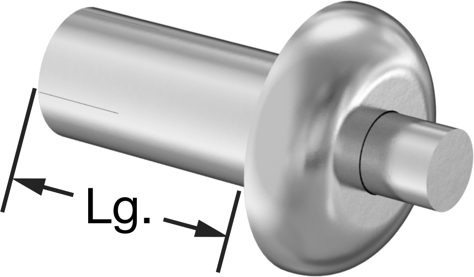 Pim Tahrikli Perçinler, 1/4" Çap, 0,344“-0,406” Kalınlık, 0,5" Baş Çapı