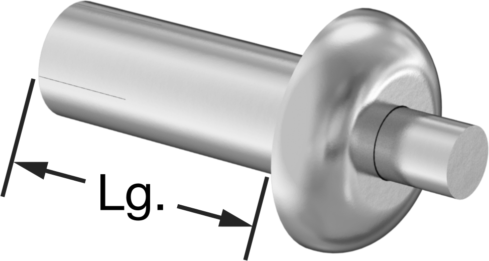 Pim Tahrikli Perçinler, 1/4" Çap, 0,469“-0,531” Kalınlık, 0,5" Baş Çapı