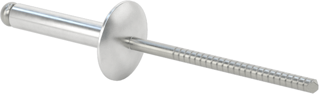Çelik Mandrelli Alüminyum Kör Perçinler, Büyük Çaplı Kubbe Başlı, 1/8" Çap, 0,376“-0,5” kalınlık için