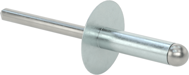 Çinko Kaplamalı Kör Perçinler, Büyük Çaplı Kubbe Başlı, 3/16" Çap, 0,376“- 0,5” Kalınlık için