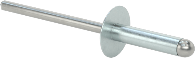 Çinko Kaplamalı Kör Perçinler, Büyük Çaplı Kubbe Başlı, 1/8" Çap, 0,251“ - 0,375” Kalınlık için