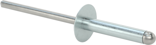 Çinko Kaplamalı Kör Perçinler, Büyük Çaplı Kubbe Başlı, 1/8" Çap, 0,376“- 0,5” Kalınlık için