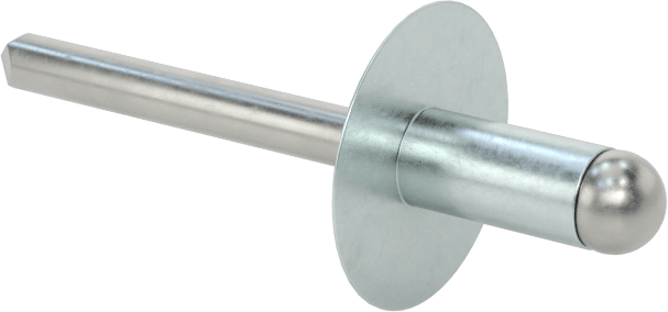 Çinko Kaplamalı Kör Perçinler, Büyük Çaplı Kubbe Başlı, 1/4" Çap, 0,063“ - 0,25” Kalınlığı