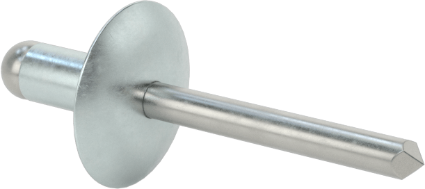 Çinko Kaplamalı Kör Perçinler, Büyük Çaplı Kubbe Başlı, 1/4" Çap, 0,063“ - 0,25” Kalınlığı