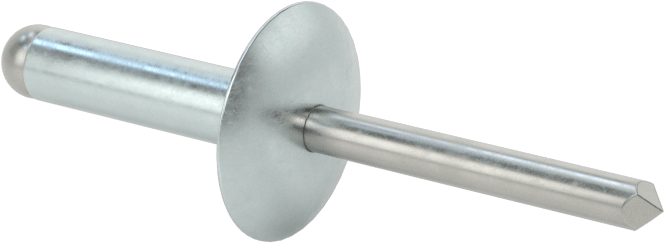 Çinko Kaplamalı Kör Perçinler, Büyük Çaplı Kubbe Başlı, 1/4" Çap, 0,626“ - 0,75” Kalınlık için