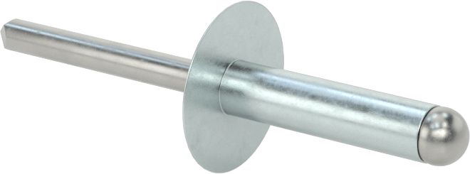 Çinko Kaplamalı Kör Perçinler, Büyük Çaplı Kubbe Başlı, 1/4" Çap, 0,626“ - 0,75” Kalınlık için