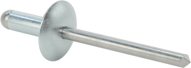 Çinko Kaplamalı Kör Perçinler, Büyük Çaplı Kubbe Başlı, 5/32" Çap, 0,188“-0,25” kalınlık için