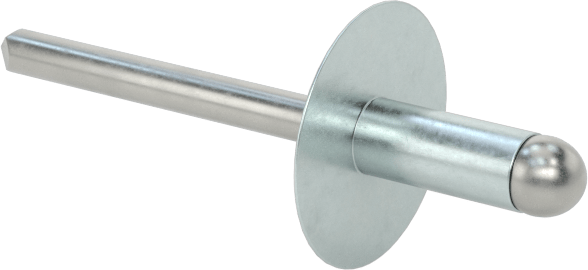 Çinko Kaplamalı Kör Perçinler, Büyük Çaplı Kubbe Başlı, 3/16" Çap, 0,126“-0,25” Kalınlık için