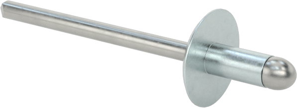 Çinko Kaplamalı Kör Perçinler, Büyük Çaplı Kubbe Başlı, 1/8" Çap, 0,063“-0,125” Kalınlık için
