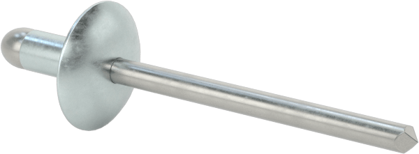 Çinko Kaplamalı Kör Perçinler, Büyük Çaplı Kubbe Başlı, 1/8" Çap, 0,063“-0,125” Kalınlık için
