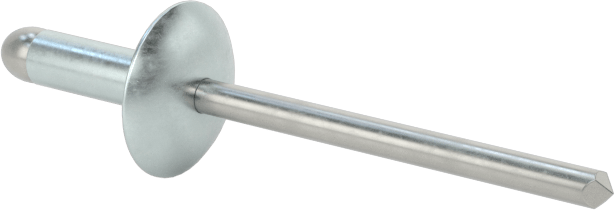Çinko Kaplamalı Kör Perçinler, Büyük Çaplı Kubbe Başlı, 1/8" Çap, 0,188“- 0,25” Kalınlık için