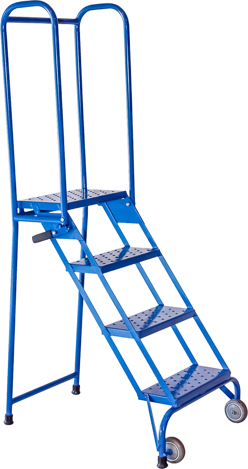 Korkuluklu Çelik Katlanabilir Basamaklı Tabure, 4 Delikli Basamak, 73“ Yükseklik x 24” Genişlik x 35" Derinlik Toplam