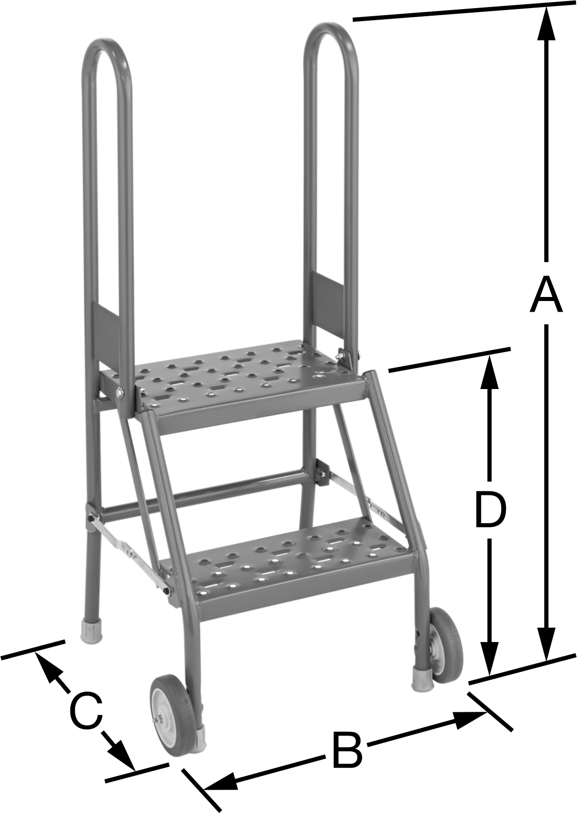 Korkuluklu Çelik Katlanabilir Basamaklı Tabure, 2 Delikli Basamak, 44“ Yükseklik x 21” Genişlik x 20" Derinlik Toplam
