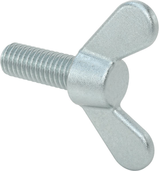 Çelik ve Demir Kanat Başlı Parmak Vidası, 3/8"-16 Diş Boyutu, 1" Uzunluk