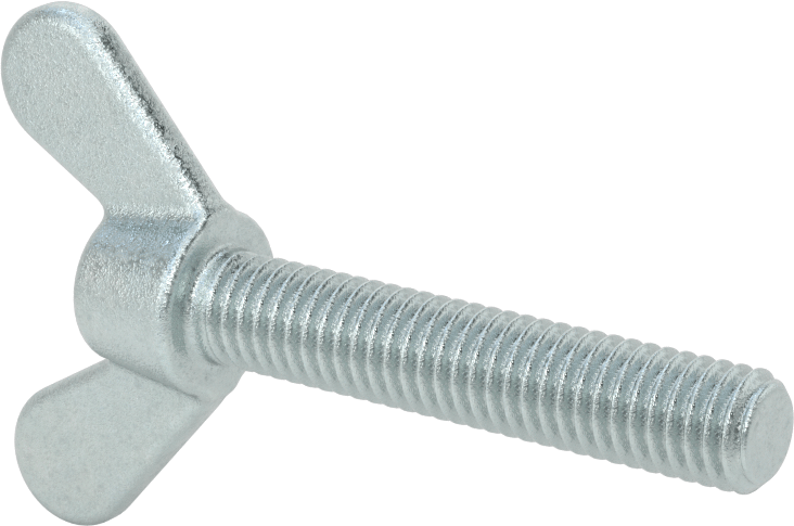 Çelik ve Demir Kanat Başlı Parmak Vidası, 3/8"-16 Diş Boyutu, 2" Uzunluk