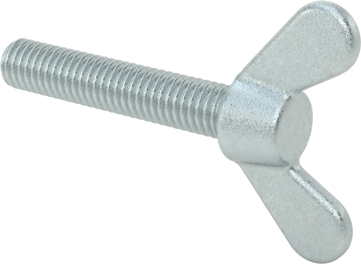 Çelik ve Demir Kanat Başlı Parmak Vidası, 3/8"-16 Diş Boyutu, 2" Uzunluk