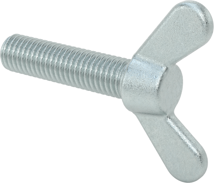 Çelik ve Demir Kanat Başlı Parmak Vidası, 1/2"-13 Diş Boyutu, 2" Uzunluk
