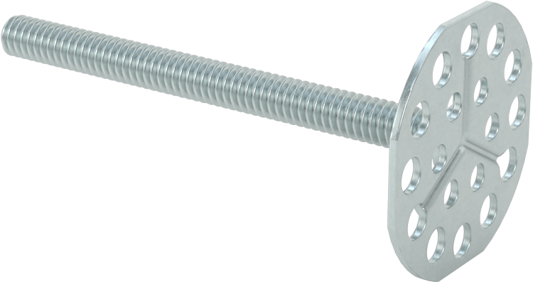Yapışkan Hazır Saplamalar, Çinko Kaplı Çelik, 1/4"-20 Diş, 3" Uzunluk, 1-1/2" Çaplı Taban