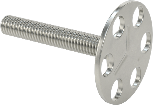 Yapışkan Hazır Saplamalar, 316 Paslanmaz Çelik, 10-32 Diş, 1-1/4" Uzunluk, 29/32" Çaplı Taban
