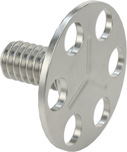 Yapışkan Hazır Saplamalar, 316 Paslanmaz Çelik, 1/4"-20 Diş, 1/2" Uzunluk, 29/32" Çaplı Taban