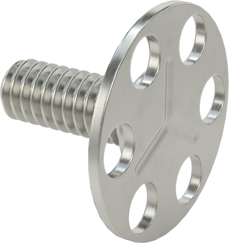 Yapışkan Hazır Saplamalar, 316 Paslanmaz Çelik, 1/4"-20 Diş, 5/8" Uzunluk, 29/32" Çaplı Taban