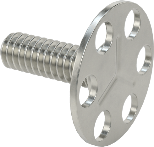 Yapışkan Hazır Saplamalar, 316 Paslanmaz Çelik, 1/4"-20 Diş, 3/4" Uzunluk, 29/32" Çaplı Taban