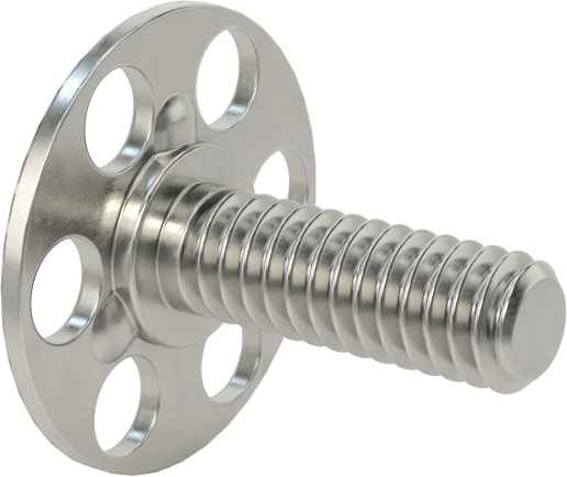 Yapışkan Hazır Saplamalar, 316 Paslanmaz Çelik, 1/4"-20 Diş, 3/4" Uzunluk, 29/32" Çaplı Taban