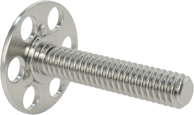 Yapışkan Hazır Saplamalar, 316 Paslanmaz Çelik, 1/4"-20 Diş, 1-1/4" Uzunluk, 29/32" Çaplı Taban
