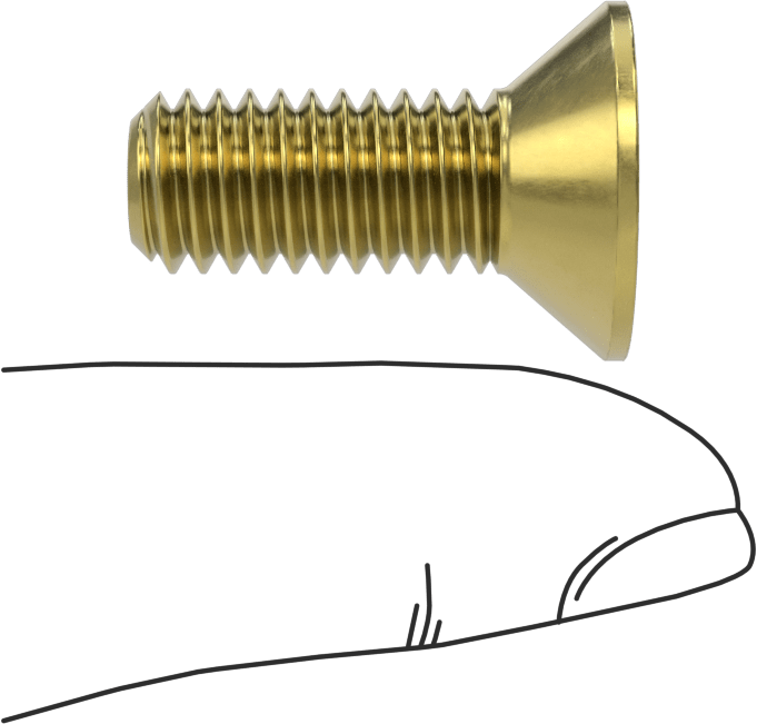 Pirinç Altıgen Soketli Düz Başlı Vida, 3/8"-16 Diş Boyutu, 1" Uzunluk