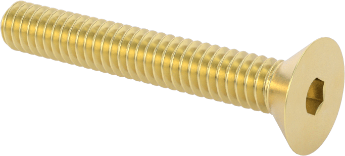 Pirinç Altıgen Soketli Düz Başlı Vida, 1/4"-20 Diş Boyutu, 1-3/4" Uzunluk