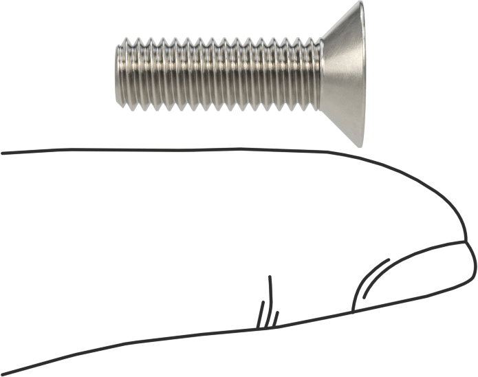 JIS Paslanmaz Çelik Düz Başlı Vidalar, M6 x 1 mm Diş, 20 mm Uzunluk