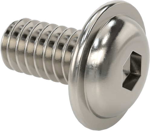 18-8 Paslanmaz Çelik Flanşlı Düğme Başlı Vida, 1/4"-20 Diş, 1/2" Uzunluk
