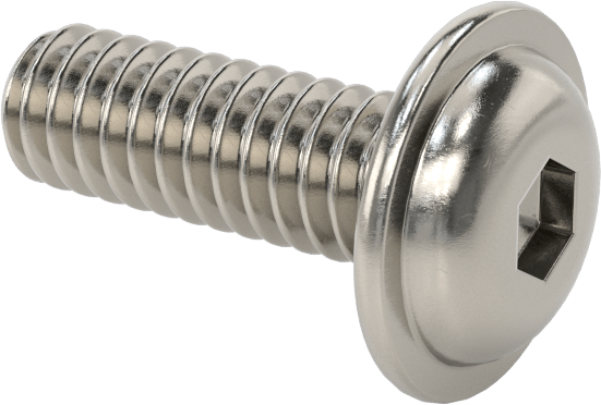 18-8 Paslanmaz Çelik Flanşlı Düğme Başlı Vida, 1/4"-20 Diş, 3/4" Uzunluk