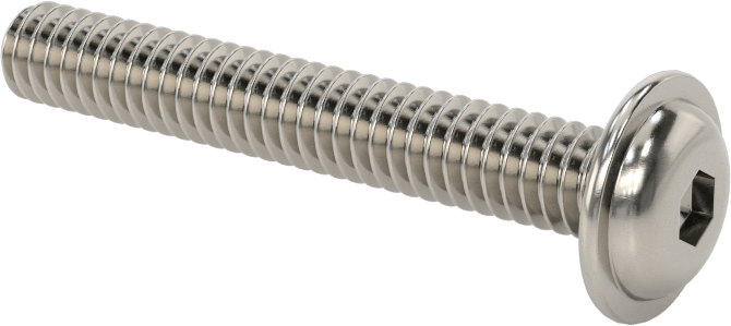 18-8 Paslanmaz Çelik Flanşlı Düğme Başlı Vida, 1/4"-20 Diş, 1-3/4" Uzunluk