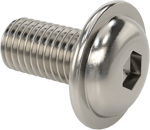 18-8 Paslanmaz Çelik Flanşlı Düğme Başlı Vida, 1/4"-28 Diş, 1/2" Uzunluk