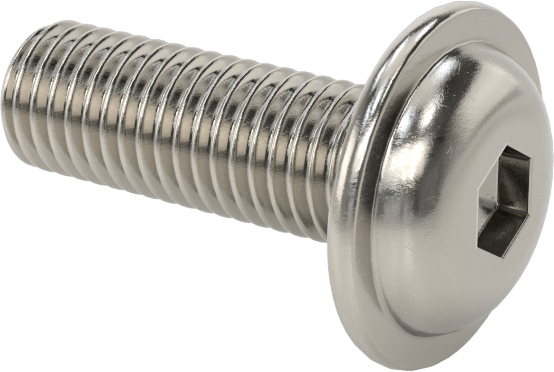18-8 Paslanmaz Çelik Flanşlı Düğme Başlı Vida, 1/4"-28 Diş, 3/4" Uzunluk