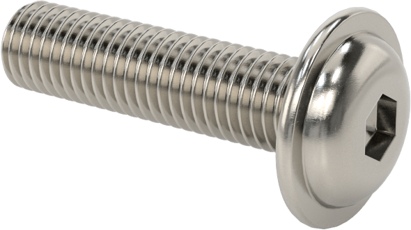 18-8 Paslanmaz Çelik Flanşlı Düğme Başlı Vida, 1/4"-28 Diş, 1" Uzunluk