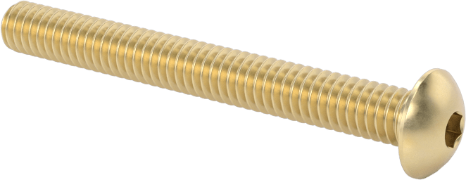 Pirinç Düğme Başlı Altıgen Soketli Vida, 8-32 Diş Boyutu, 1-1/2" Uzunluk