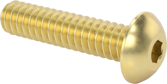 Pirinç Düğme Başlı Altıgen Soketli Vida, 4-40 Diş Boyutu, 1/2" Uzunluk