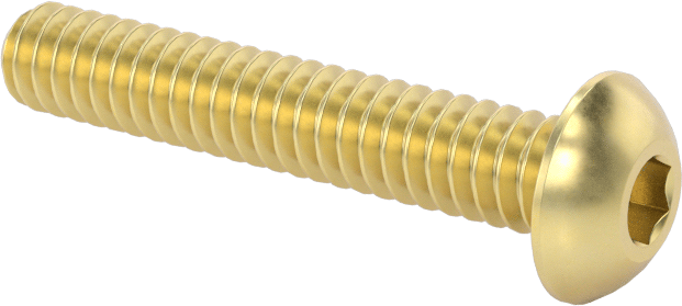 Pirinç Düğme Başlı Altıgen Soketli Vida, 10-24 Diş Boyutu, 1-1/8" Uzunluk