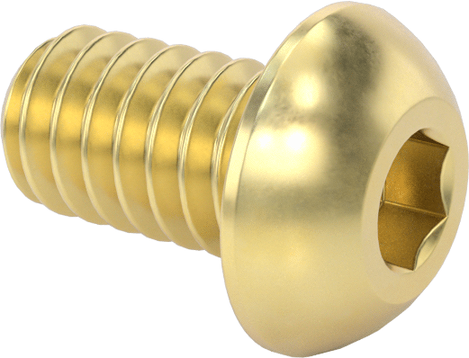 Pirinç Düğme Başlı Altıgen Soketli Vida, 1/4"-20 Diş Boyutu, 7/16" Uzunluk