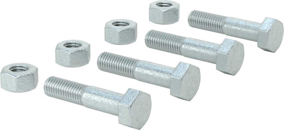 Çelik Ağır Altıgen Vida ve Somun Kiti, Kaplamalı, 5/8"-11 Diş, 125/150 Sınıfı, 2-1/2 ve 3 Boru Boyutu