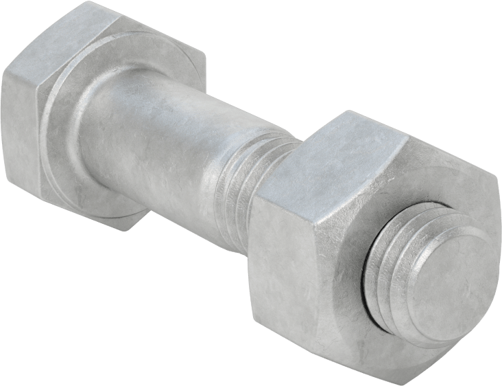 Çelik Ağır Altıgen Vida ve Somun Kiti, Galvanizli, 5/8"-11 Diş, 125/150 Sınıfı için, 2 Boru Boyutu