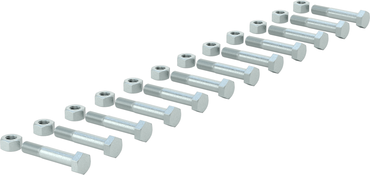 Çelik Ağır Altıgen Vida ve Somun Kiti, Çinko Kaplama, 3/4"-10 Diş, 250/300 Sınıfı için, 6 Boru Boyutu