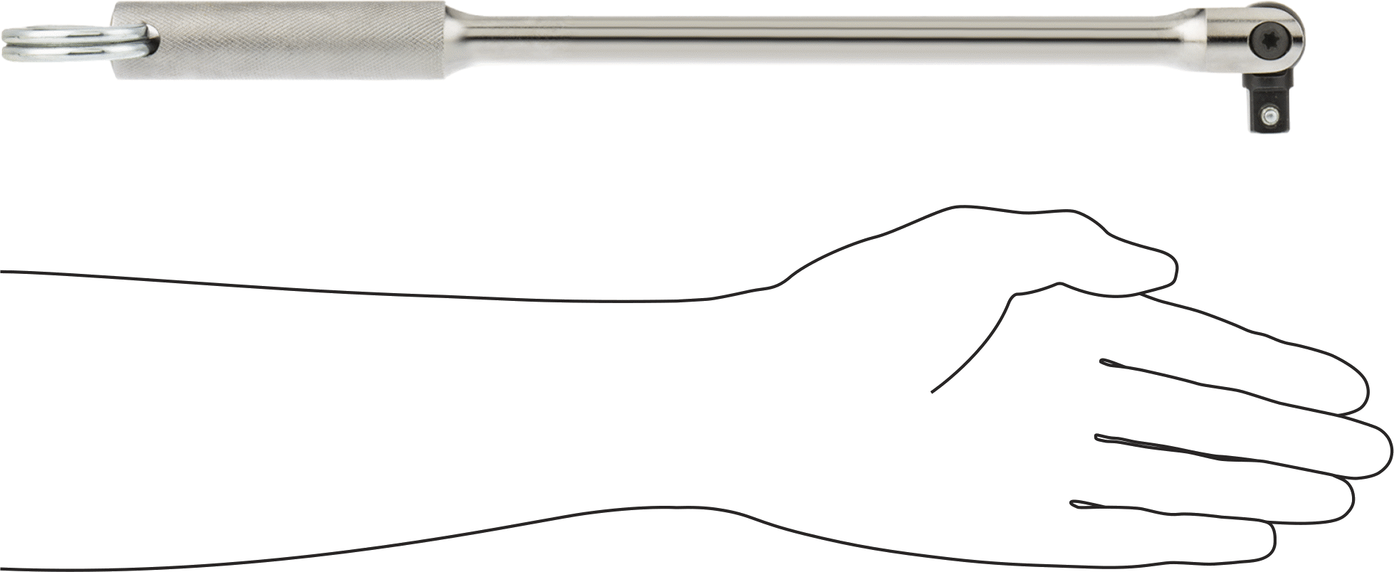 Bağlantı Halkalı Esnek Başlı Anahtar Tutacağı, 1/2" Kare Tahrik, 15-1/2" Toplam Uzunluk