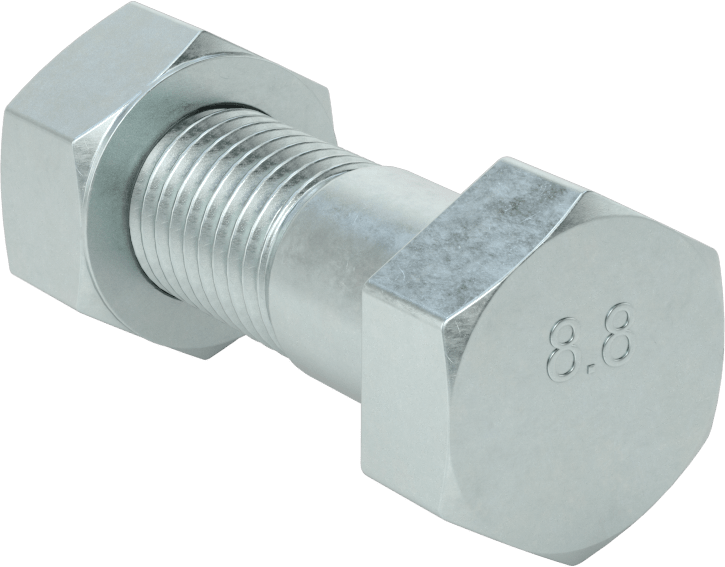 Boru Flanşları için Çelik Altıgen Vida ve Somun Seti, Çinko Kaplamalı, M16 x 2 mm Diş Boyutu, 2 Boru Boyutu için