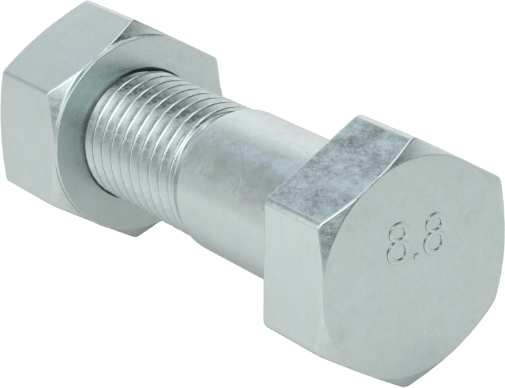 Boru Flanşları için Çelik Altıgen Vida ve Somun Seti, Çinko Kaplamalı, M16 x 2 mm Diş Boyutu, 3 ve 4 Boru Boyutları için